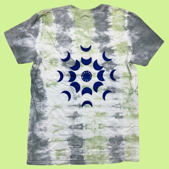 Inner Thoughts Blue/Grey and Green Tie Dye Manifest It Moon Phases Tee Shirt - Picture 1 of 4